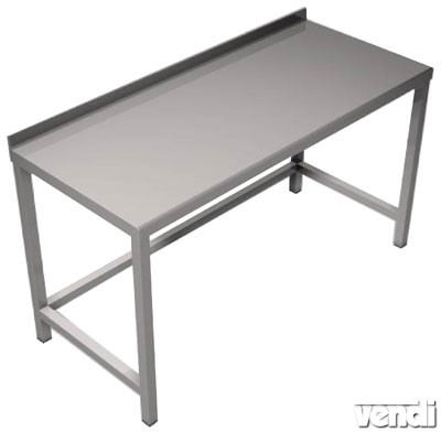 Előkészítő asztal rozsdamentes acélból, hátsó felhajtással, 900x650x850mm