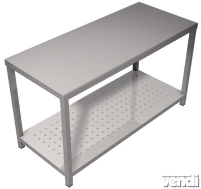 Előkészítő asztal rozsdamentes acélból, alsó csepegtető polccal, 160x65cm