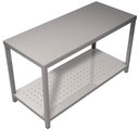 Előkészítő asztal rozsdamentes acélból, alsó csepegtető polccal, 220x65cm